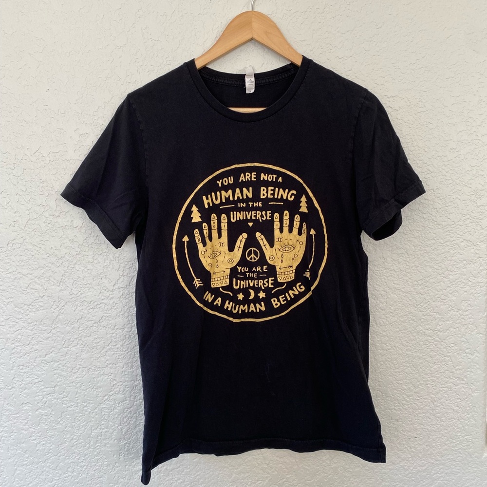 Soft Black Tee With A Cosmic Unity Message